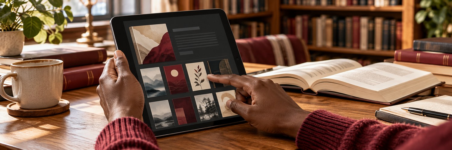 Illustration of digital reading with an eBook tablet