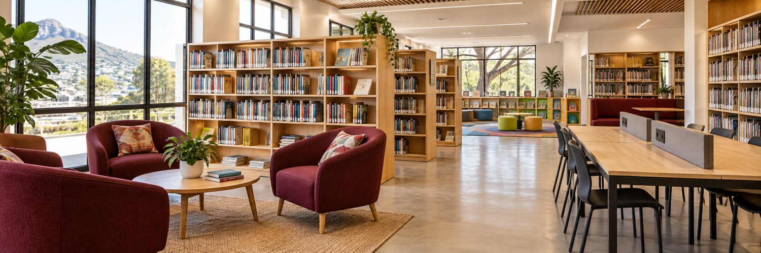 Illustration of a modern furnished library