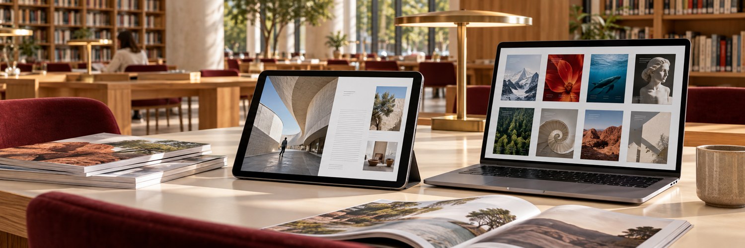 Illustration of electronic magazines on digital devices