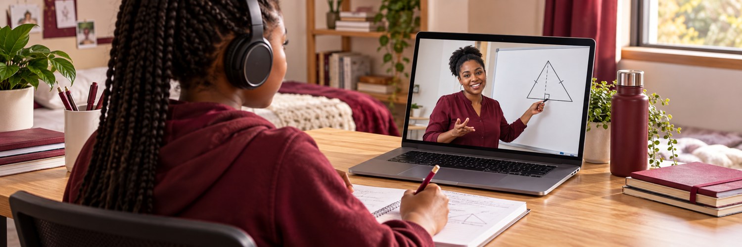 Illustration of a learner attending an online class